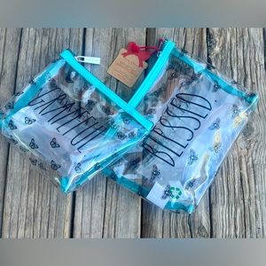 NWTRae Dunn Cosmetic Bag Set 2 Grateful Blessed Bee Butterfly Travel ZipPouchPVC